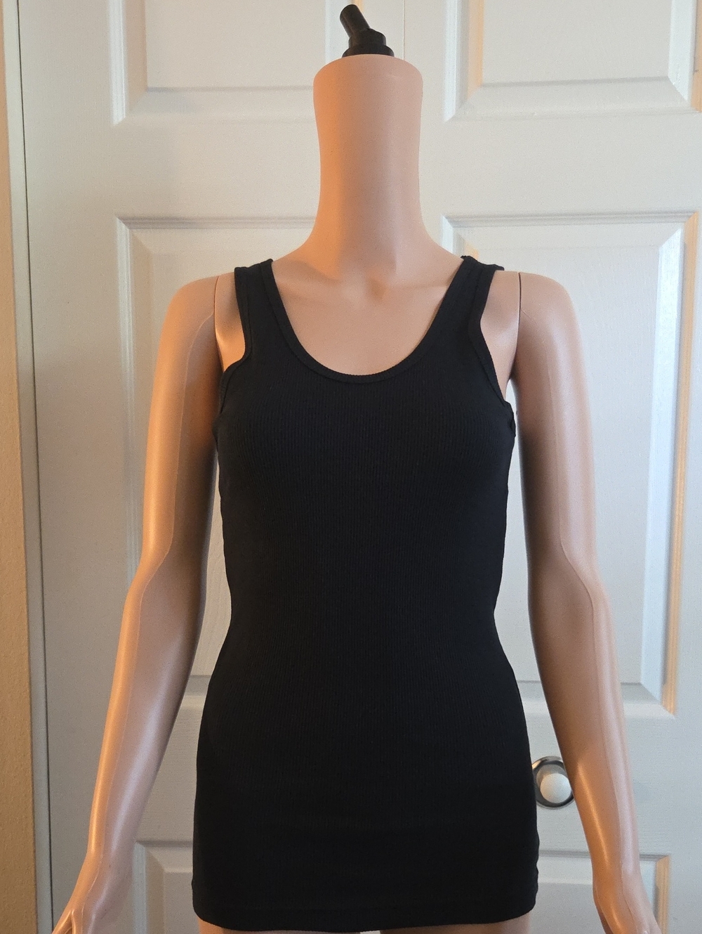 Poof! Black Ribbed Tank Top - Slim Scoop Neck Layering